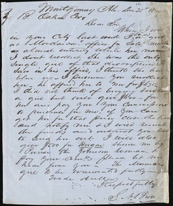 S. N. Brown, Montgomery, Ala., autograph letter signed to Ziba B. Oakes, 25 December [1854?]