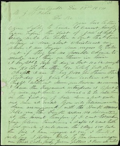A. J. McElveen, Sumterville, S.C., autograph letter signed to Ziba B. Oakes, 13 December 1854