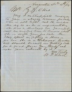 W.P. Starr, Augusta, Ga., autograph letter signed to Ziba B. Oakes, 13 December 1854
