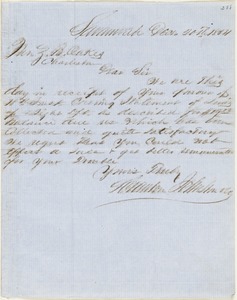 Scranton, Johnston & Co., Savannah Ga., manuscript letter signed to Ziba B. Oakes, 20 December 1854