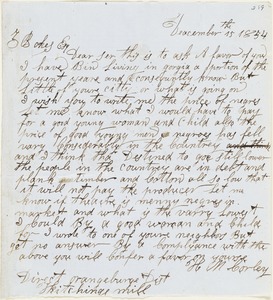 H.M. Corley, Hitchings Mill, Orangeburg District, S.C., autograph letter signed to Ziba B. Oakes, 15 December 1854