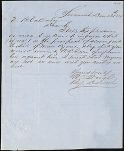 William Wright, Savannah, Ga., manuscript letter signed to Ziba B. Oakes, 13 December 1854