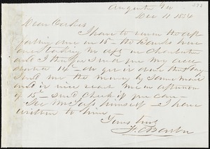 F. C. Barber, Augusta, Ga., autograph letter signed to Ziba B. Oakes, 11 December 1854
