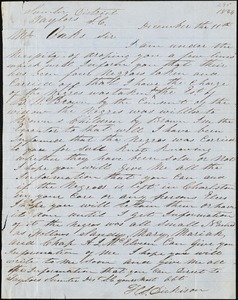 H.S. Dickison, Taylors, Sumter District, S.C., autograph letter signed to Ziba B. Oakes, 11 December 1854