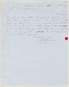 A. Stinebeck, Aiken, S.C., autograph letter signed to Ziba B. Oakes, 5 December 1854