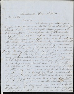 A. J. McElveen, Sumterville, S.C., autograph letter signed to Ziba B. Oakes, 11 December 1854