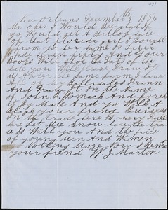 W.J. Martin, New Orleans, La., autograph letter signed to Ziba B. Oakes, 9 December 1854