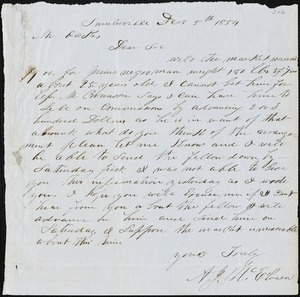 A. J. McElveen, Sumterville, S.C., autograph letter signed to Ziba B. Oakes, 5 December 1854
