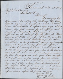William Wright, Savannah, Ga., manuscript letter signed to Ziba B. Oakes, 1 December 1854