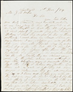 A. J. McElveen, Sumterville, S.C., autograph letter signed to Ziba B. Oakes, 1 December 1854