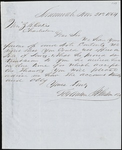 Scranton Johnston & Co., Savannah Ga., manuscript letter signed to Ziba B. Oakes, 21 November 1854
