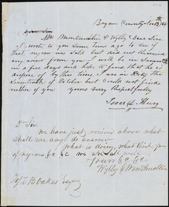 Isaac L. Hury [?] to Wylly & Montmollin and Wylly & Montmollin to Ziba B. Oakes, Bryan Co., Ga. and Savannah, Ga., 13 November 1854, [November 1854]