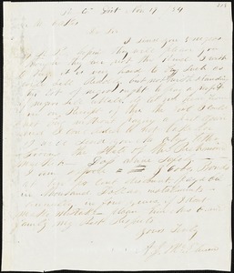A. J. McElveen, Sumter District, S.C., autograph letter signed to Ziba B. Oakes, 19 November 1854