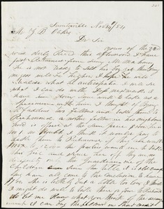 A. J. McElveen, Sumterville, S.C., autograph letter signed to Ziba B. Oakes, 24 November 1854