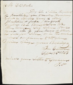John Easterling, autograph letter signed to Ziba B. Oakes, 18 September 1854