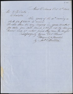 Womack & Martin, New Orleans La., manuscript letter signed to Ziba B. Oakes, 18 October 1854