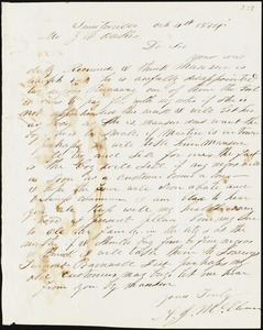 A. Stinebeck, Aiken, S.C., autograph letter signed to Ziba B. Oakes, 4 October 1854