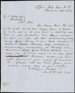 Mississippi Merchant Insurance Co. manuscript letter signed to M.I. Wicks, 28 September 1854