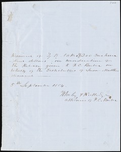 Whaley & Rutledge, [Charleston, S.C.?], manuscript document signed to [Ziba B. Oakes], 5 September 1854
