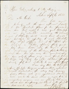 A.I. Salinas, Aiken, S.C., autograph letter signed to Ziba B. Oakes, 6 September 1854