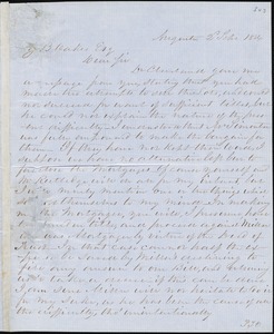 F. C. Barber, Augusta, Ga., autograph letter signed to Ziba B. Oakes, 2 September 1854