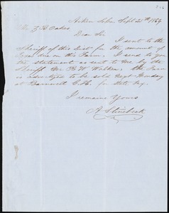 A. Stinebeck, Aiken, S.C., autograph letter signed to Ziba B. Oakes, 25 September 1854