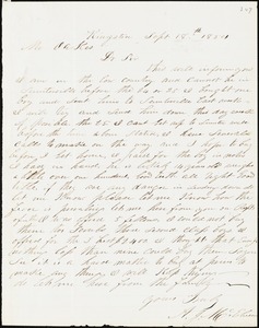 A. J. McElveen, Kingstree, S.C., autograph letter signed to Ziba B. Oakes, 18 September 1854