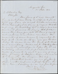 F. C. Barber, Augusta, Ga., autograph letter signed to Ziba B. Oakes, 11 September 1854