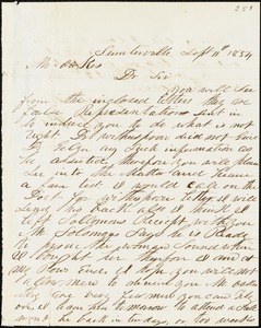 A. J. McElveen, Sumterville, S.C., autograph letter signed to Ziba B. Oakes, 11 September 1854