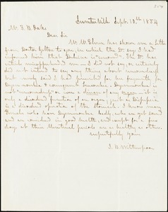 I.B. Witherspoon, Sumterville, S.C., autograph letter signed Ziba B. Oakes, 10 September 1854