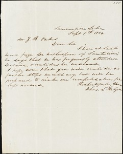 Thomas L. Gelzer, Sumterville, S.C., autograph letter signed to Ziba B. Oakes, 8 September 1854