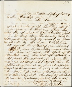 A. J. McElveen, Sumterville, S.C., autograph letter signed to Ziba B. Oakes, 9 September 1854