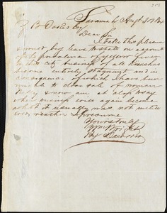 William Wright, Savannah, Ga., manuscript letter signed to Ziba B. Oakes, 30 August 1854