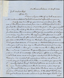 A. J. McElveen, Sumterville, S.C., autograph letter signed to Ziba B. Oakes, 30 August 1854