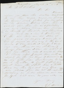 A. J. McElveen, Kingstree, S.C., autograph letter signed to Ziba B. Oakes, 14 August 1854