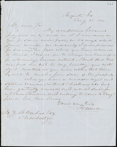 F. C. Barber, Augusta, Ga., autograph letter signed to Ziba B. Oakes, 15 August 1854