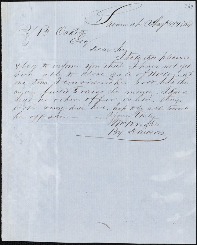 William Wright, Savannah, Ga., Manuscript Letter Signed To Ziba B ...