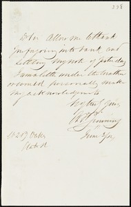A.F. Jenning autograph letter signed to Ziba B. Oakes, 3 June 1854