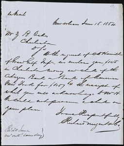 Nugent (Richard) & Co., New Orleans, La., manuscript letter signed to Ziba B. Oakes, 15 June 1854