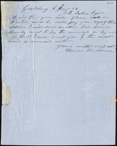 Thomas Limehouse, Goulding, S.C.[?], autograph letter signed to Ziba B. Oakes, 6 June 1854