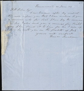 Thomas Limehouse, Summerville, S.C., autograph letter signed to Ziba B. Oakes, 25 June 1854