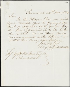 Wylly & Montmollin, Savannah, Ga., manuscript letter signed to Ziba B. Oakes, 24 June 1854