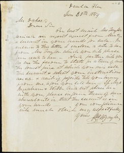John A. Taylor, Ocala, Fla., autograph letter signed to Ziba B. Oakes, 20 June 1854