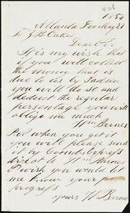 William Barnes, Atlanta, Ga., autograph note signed to Ziba B. Oakes, 27 May 1854
