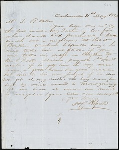 H.C. Bissell, Carlowville, Ala., autograph letter signed to Ziba B. Oakes, 31 May 1854