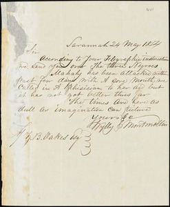 Wylly & Montmollin, Savannah, Ga., manuscript letter signed to Ziba B. Oakes, 24 May 1854