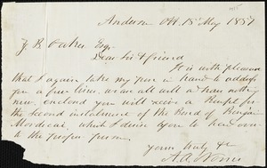 A.V. Norris, Anderson Court House, S.C., autograph note signed to Ziba B. Oakes, 18 May 1857