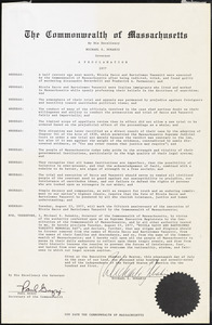 The Commonwealth of Massachusetts by his Excellence Michael S. Dukakis, Governor: A Proclamation, 1927