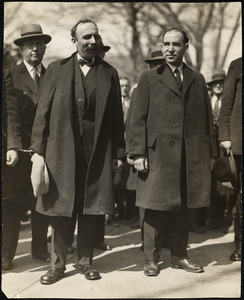 Sacco-Vanzetti, just before sentence was passed in Dedham. Before courthouse, April 9, 1927