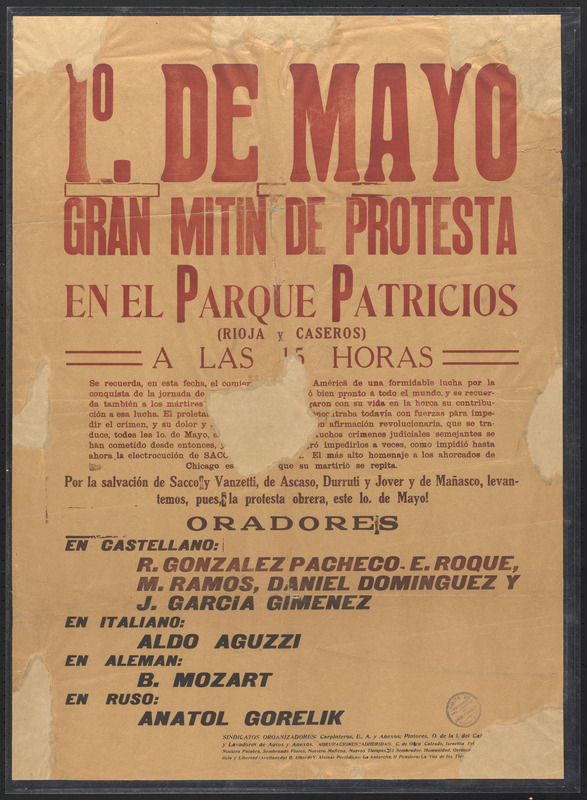 1° de Mayo gran mitin de protesta en el Parque Patricios